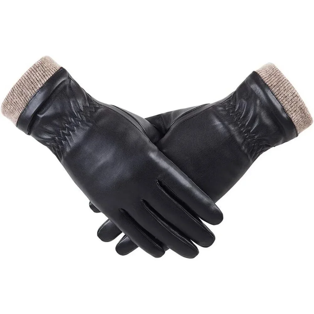 Women Wool Fleece Warm Gloves Touchscreen Texting Thermal Driving Gloves Black